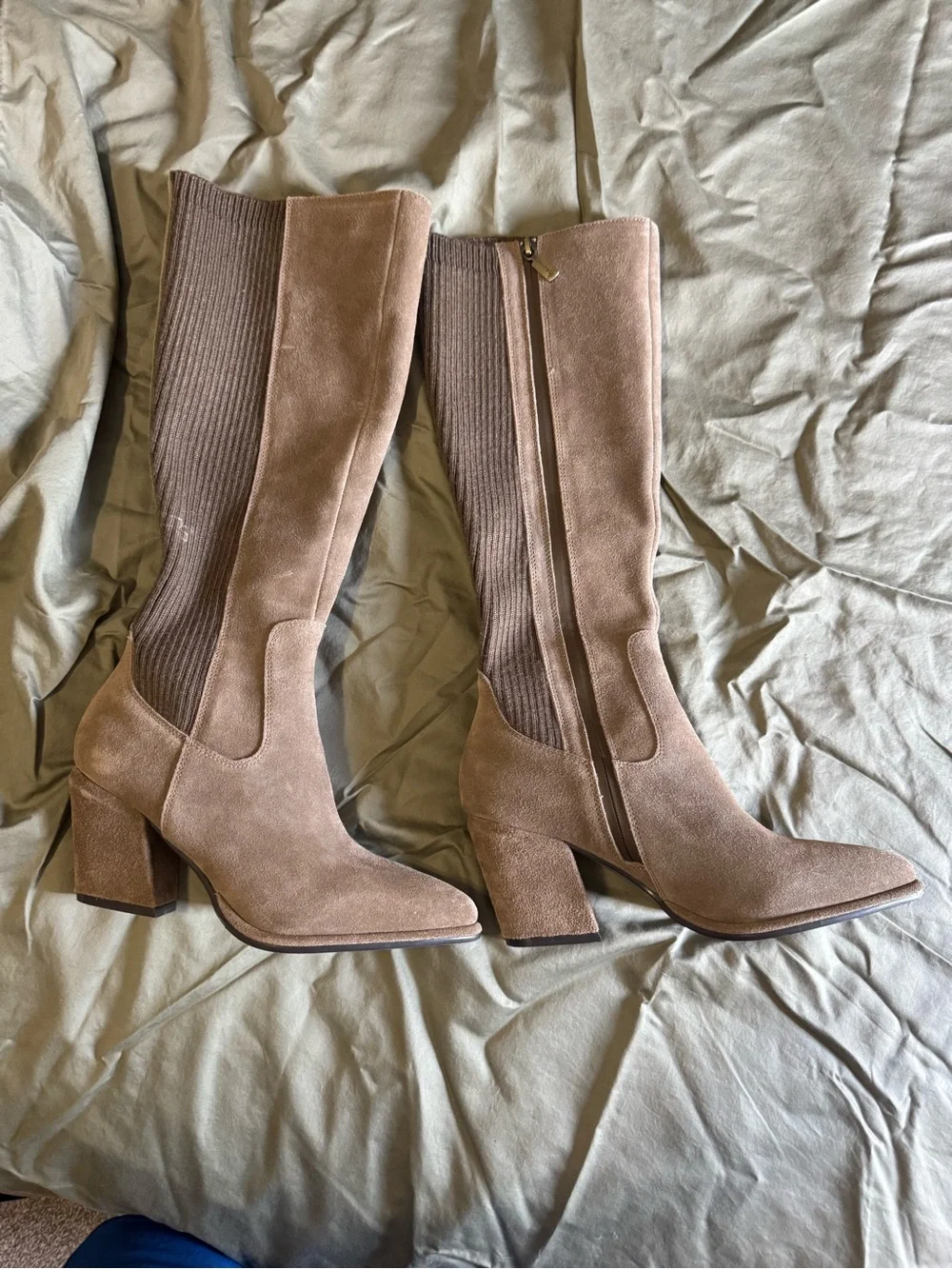 Blondo boots Over-the-Knee Suede Block Heel Boots in Taupe